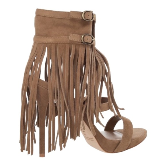 Leon Max Studio Sandals Boho Heels Ankle Fringe Stiletto Suede Genuine Leather 8 - Picture 9 of 9
